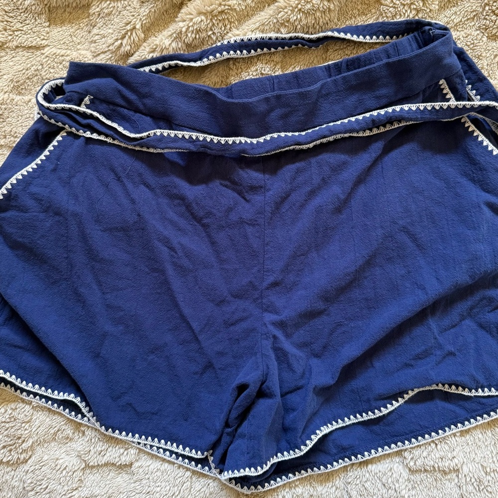 Navy Blue Women's Shorts with White Trim belt